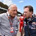 Ron Dennis (GBR) McLaren Executive Chairman and Christian Horner (GBR) Red Bull Racing Team Principal on the grid at Formula One World Championship, Rd10, Hungarian Grand Prix, Race, Hungaroring, Hungary, Sunday 26 July 2015. © Sutton Motorsport Images