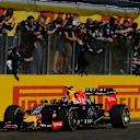 Third placed Daniil Kvyat (RUS) Red Bull Racing RB11 crosses the line at Formula One World Championship, Rd10, Hungarian Grand Prix, Race, Hungaroring, Hungary, Sunday 26 July 2015. © Sutton Motorsport Images