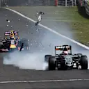 Nico Hulkenberg (GER) Force India VJM08 loses his front wing at Formula One World Championship, Rd10, Hungarian Grand Prix, Race, Hungaroring, Hungary, Sunday 26 July 2015. © Sutton Motorsport Images
