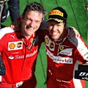 Race winner Sebastian Vettel (GER) Ferrari and James Allison (GBR) Ferrari Chassis Technical Director celebrate on the podium with the trophies at Formula One World Championship, Rd10, Hungarian Grand Prix, Race, Hungaroring, Hungary, Sunday 26 July 2015. © Sutton Motorsport Images