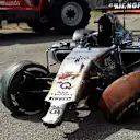 The crashed and damaged car of Nico Hulkenberg (GER) Force India VJM08 at Formula One World Championship, Rd10, Hungarian Grand Prix, Race, Hungaroring, Hungary, Sunday 26 July 2015. © Sutton Motorsport Images