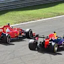 Kimi Raikkonen (FIN) Ferrari SF15-T and Daniil Kvyat (RUS) Red Bull Racing RB11 battle at Formula One World Championship, Rd10, Hungarian Grand Prix, Race, Hungaroring, Hungary, Sunday 26 July 2015. © Sutton Motorsport Images