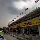 Thunderstorm approaching over pit lane and DHL signage at Formula One World Championship, Rd10, Hungarian Grand Prix, Preparations, Hungaroring, Hungary, Thursday 23 July 2015. © Sutton Motorsport Images