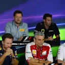 (L to R): Robert Fearnley (GBR) Force India F1 Team, Paul Hembery (GBR) Pirelli Motorsport Director, Matthew Carter (GBR) Lotus F1 Team CEO, Christian Horner (GBR) Red Bull Racing Team Principal, mva and Eric Boullier (FRA) McLaren Racing Director in the Press Conference at Formula One World Championship, Rd12, Italian Grand Prix, Practice, Monza, Italy, Friday 4  September 2015. © Sutton Motorsport Images