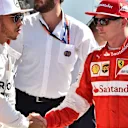 Pole sitter Lewis Hamilton (GBR) Mercedes AMG F1 and Kimi Raikkonen (FIN) Ferrari celebrate in parc ferme at Formula One World Championship, Rd12, Italian Grand Prix, Qualifying, Monza, Italy, Saturday 5 September 2015. © Sutton Motorsport Images
