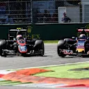 Jenson Button (GBR) McLaren MP4-30 battles with Max Verstappen (NDL) Scuderia Toro Rosso STR10 for position at Formula One World Championship, Rd12, Italian Grand Prix, Race, Monza, Italy, Sunday 6  September 2015. © Sutton Motorsport Images