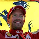 Sebastian Vettel (GER) Ferrari celebrates with the Ferrari flag on the podium at Formula One World Championship, Rd12, Italian Grand Prix, Race, Monza, Italy, Sunday 6  September 2015. © Sutton Motorsport Images