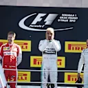 (L to R): Geoff Willis (GBR) Mercedes AMG F1, Sebastian Vettel (GER) Ferrari, Lewis Hamilton (GBR) Mercedes AMG F1 and Felipe Massa (BRA) Williams on the podium at Formula One World Championship, Rd12, Italian Grand Prix, Race, Monza, Italy, Sunday 6  September 2015. © Sutton Motorsport Images