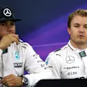 Lewis Hamilton (GBR) Mercedes AMG F1 and pole sitter Nico Rosberg (GER) Mercedes AMG F1 in the Press Conference at Formula One World Championship, Rd14, Japanese Grand Prix, Qualifying, Suzuka, Japan, Saturday 26 September 2015. © Sutton Motorsport Images