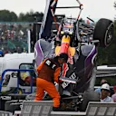 The crashed car of Daniil Kvyat (RUS) Red Bull Racing RB11 is recovered to the pits after Q3 at Formula One World Championship, Rd14, Japanese Grand Prix, Qualifying, Suzuka, Japan, Saturday 26 September 2015. © Sutton Motorsport Images