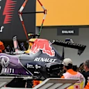 The crashed car of Daniil Kvyat (RUS) Red Bull Racing RB11 is recovered to the pits after Q3 at Formula One World Championship, Rd14, Japanese Grand Prix, Qualifying, Suzuka, Japan, Saturday 26 September 2015. © Sutton Motorsport Images