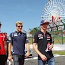 Alexander Rossi (USA) Marussia, Marcus Ericsson (SWE) Sauber and Max Verstappen (NDL) Scuderia Toro Rosso at the drivers parade at Formula One World Championship, Rd14, Japanese Grand Prix, Race, Suzuka, Japan, Sunday 27 September 2015. © Sutton Motorsport Images