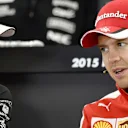 Jenson Button (GBR) McLaren and Sebastian Vettel (GER) Ferrari in the press conference at Formula One World Championship, Rd14, Japanese Grand Prix, Preparations, Suzuka, Japan, Thursday 24 September 2015. © Sutton Motorsport Images
