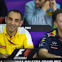 Cyril Abiteboul (FRA) Renault Sport and Christian Horner (GBR) Red Bull Racing Team Principal in the Press Conference at Formula One World Championship, Rd2, Malaysian Grand Prix, Practice, Sepang, Malaysia, Friday 27  March 2015. © Sutton Motorsport Images