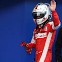 Sebastian Vettel (GER) Ferrari celebrates second place in parc ferme at Formula One World Championship, Rd2, Malaysian Grand Prix, Qualifying, Sepang, Malaysia, Saturday 28  March 2015. © Sutton Motorsport Images