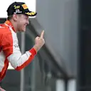 Sebastian Vettel (GER) Ferrari celebrates on the podium at Formula One World Championship, Rd2, Malaysian Grand Prix, Race, Sepang, Malaysia, Sunday 29 March 2015. © Sutton Motorsport Images