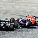 Nico Hulkenberg (GER) Force India VJM08 and Daniil Kvyat (RUS) Red Bull Racing RB11 come together at Formula One World Championship, Rd2, Malaysian Grand Prix, Race, Sepang, Malaysia, Sunday 29 March 2015. © Sutton Motorsport Images