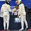 Lewis Hamilton (GBR) Mercedes AMG F1 and pole sitter Nico Rosberg (GER) Mercedes AMG F1 in Parc ferme at Formula One World Championship, Rd17, Mexican Grand Prix, Qualifying, Circuit Hermanos Rodriguez, Mexico City, Mexico, Saturday 31 October 2015. © Sutton Motorsport Images