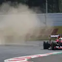 Sebastian Vettel (GER) Ferrari SF15-T with a puncture on lap one at Formula One World Championship, Rd17, Mexican Grand Prix, Race, Circuit Hermanos Rodriguez, Mexico City, Mexico, Sunday 1  November 2015. © Sutton Motorsport Images