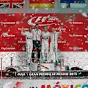(L to R): Lewis Hamilton (GBR) Mercedes AMG F1, race winner Nico Rosberg (GER) Mercedes AMG F1 and Valtteri Bottas (FIN) Williams celebrate on the podium at Formula One World Championship, Rd17, Mexican Grand Prix, Race, Circuit Hermanos Rodriguez, Mexico City, Mexico, Sunday 1  November 2015. © Sutton Motorsport Images