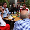 Maurizio Arrivabene (ITA) Ferrari Team Principal,Louis Camilleri, Chairman of Philip Morris and Ferrari personel meeting at Formula One World Championship, Rd17, Mexican Grand Prix, Race, Circuit Hermanos Rodriguez, Mexico City, Mexico, Sunday 1  November 2015. © Sutton Motorsport Images
