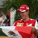 Sebastian Vettel (GER) Ferrari with a Mexican Flag at Formula One World Championship, Rd17, Mexican Grand Prix, Preparations, Circuit Hermanos Rodriguez, Mexico City, Mexico, Thursday 29 October 2015. © Sutton Motorsport Images