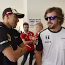 Pastor Maldonado (VEN) Lotus and Fernando Alonso (ESP) McLaren at Formula One World Championship, Rd17, Mexican Grand Prix, Preparations, Circuit Hermanos Rodriguez, Mexico City, Mexico, Thursday 29 October 2015. © Sutton Motorsport Images