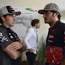 Sergio Perez (MEX) Force India and Carlos Sainz (ESP) Scuderia Toro Rosso at Formula One World Championship, Rd17, Mexican Grand Prix, Preparations, Circuit Hermanos Rodriguez, Mexico City, Mexico, Thursday 29 October 2015. © Sutton Motorsport Images
