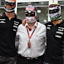Nico Hulkenberg (GER) Force India F1, Nigel Mansell (GBR) and Sergio Perez (MEX) Force India Lucha Libre masks at Formula One World Championship, Rd17, Mexican Grand Prix, Preparations, Circuit Hermanos Rodriguez, Mexico City, Mexico, Thursday 29 October 2015. © Sutton Motorsport Images