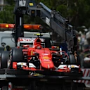 The car of Kimi Raikkonen (FIN) Ferrari SF15-T is recovered at Formula One World Championship, Rd6, Monaco Grand Prix Qualifying, Monte-Carlo, Monaco, Saturday 23 May 2015. © Sutton Motorsport Images