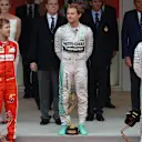 Sebastian Vettel (GER) Ferrari, Nico Rosberg (GER) Mercedes AMG F1 and Lewis Hamilton (GBR) Mercedes AMG F1 on the podium at Formula One World Championship, Rd6, Monaco Grand Prix Race, Monte-Carlo, Monaco, Sunday 24 May 2015. © Sutton Motorsport Images