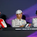(L to R): Sebastian Vettel (GER) Ferrari, Nico Rosberg (GER) Mercedes AMG F1 and Lewis Hamilton (GBR) Mercedes AMG F1 in the Press Conference at Formula One World Championship, Rd6, Monaco Grand Prix Race, Monte-Carlo, Monaco, Sunday 24 May 2015. © Sutton Motorsport Images