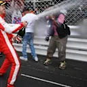 Sebastian Vettel (GER) Ferrari  celebrates in parc ferme with the champagne at Formula One World Championship, Rd6, Monaco Grand Prix Race, Monte-Carlo, Monaco, Sunday 24 May 2015. © Sutton Motorsport Images