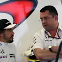 Fernando Alonso (ESP) McLaren and Eric Boullier (FRA) McLaren Racing Director at Formula One World Championship, Rd15, Russian Grand Prix, Practice, Sochi Autodrom, Sochi, Krasnodar Krai, Russia, Friday 9 October 2015. © Sutton Motorsport Images