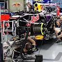 Mechanics and Red Bull Racing RB11 at Formula One World Championship, Rd15, Russian Grand Prix, Practice, Sochi Autodrom, Sochi, Krasnodar Krai, Russia, Friday 9 October 2015. © Sutton Motorsport Images