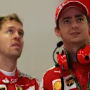 Sebastian Vettel (GER) Ferrari and Esteban Gutierrez (MEX) Ferrari Test and Reserve Driver at Formula One World Championship, Rd15, Russian Grand Prix, Practice, Sochi Autodrom, Sochi, Krasnodar Krai, Russia, Friday 9 October 2015. © Sutton Motorsport Images