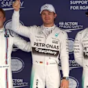 (L to R): Valtteri Bottas (FIN) Williams, Pole sitter Nico Rosberg (GER) Mercedes AMG F1 and Lewis Hamilton (GBR) Mercedes AMG F1 celebrate in parc ferme at Formula One World Championship, Rd15, Russian Grand Prix, Qualifying, Sochi Autodrom, Sochi, Krasnodar Krai, Russia, Saturday 10 October 2015. © Sutton Motorsport Images