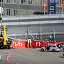 Medical crew attend to Carlos Sainz (ESP) Scuderia Toro Rosso STR10 following his crash in FP3 at Formula One World Championship, Rd15, Russian Grand Prix, Qualifying, Sochi Autodrom, Sochi, Krasnodar Krai, Russia, Saturday 10 October 2015. © Sutton Motorsport Images