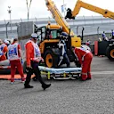 Medical crew and marshals work to extract the crashed car of Carlos Sainz (ESP) Scuderia Toro Rosso STR10 following his crash in FP3 at Formula One World Championship, Rd15, Russian Grand Prix, Qualifying, Sochi Autodrom, Sochi, Krasnodar Krai, Russia, Saturday 10 October 2015. © Sutton Motorsport Images
