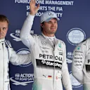 (L to R): Valtteri Bottas (FIN) Williams Pole sitter Nico Rosberg (GER) Mercedes AMG F1 AND Lewis Hamilton (GBR) Mercedes AMG F1 celebrate in parc ferme at Formula One World Championship, Rd15, Russian Grand Prix, Qualifying, Sochi Autodrom, Sochi, Krasnodar Krai, Russia, Saturday 10 October 2015. © Sutton Motorsport Images