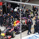 Pit Stop for Daniil Kvyat (RUS) Red Bull Racing RB11 at Formula One World Championship, Rd15, Russian Grand Prix, Race, Sochi Autodrom, Sochi, Krasnodar Krai, Russia, Sunday 11 October 2015. © Sutton Motorsport Images