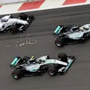 Lewis Hamilton (GBR) Mercedes AMG F1 W06 and Nico Rosberg (GER) Mercedes AMG F1 W06 battle for position at the start of the race at Formula One World Championship, Rd15, Russian Grand Prix, Race, Sochi Autodrom, Sochi, Krasnodar Krai, Russia, Sunday 11 October 2015. © Sutton Motorsport Images