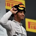 Race winner Lewis Hamilton (GBR) Mercedes AMG F1 celebrates on the podium at Formula One World Championship, Rd15, Russian Grand Prix, Race, Sochi Autodrom, Sochi, Krasnodar Krai, Russia, Sunday 11 October 2015. © Sutton Motorsport Images