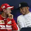Lewis Hamilton (GBR) Mercedes AMG F1 and Sebastian Vettel (GER) Ferrari in the Press Conference at Formula One World Championship, Rd15, Russian Grand Prix, Race, Sochi Autodrom, Sochi, Krasnodar Krai, Russia, Sunday 11 October 2015. © Sutton Motorsport Images