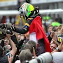 Sergio Perez (MEX) Force India celebrates third place in parc ferme at Formula One World Championship, Rd15, Russian Grand Prix, Race, Sochi Autodrom, Sochi, Krasnodar Krai, Russia, Sunday 11 October 2015. © Sutton Motorsport Images
