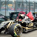 The recovered car of Romain Grosjean (FRA) Lotus E23 Hybrid after crashing out of the race at Formula One World Championship, Rd15, Russian Grand Prix, Race, Sochi Autodrom, Sochi, Krasnodar Krai, Russia, Sunday 11 October 2015. © Sutton Motorsport Images