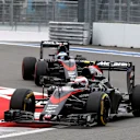 Jenson Button (GBR) McLaren MP4-30 and Fernando Alonso (ESP) McLaren MP4-30 at Formula One World Championship, Rd15, Russian Grand Prix, Race, Sochi Autodrom, Sochi, Krasnodar Krai, Russia, Sunday 11 October 2015. © Sutton Motorsport Images