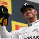 Race winner Lewis Hamilton (GBR) Mercedes AMG F1 celebrates with the trophy on the podium at Formula One World Championship, Rd15, Russian Grand Prix, Race, Sochi Autodrom, Sochi, Krasnodar Krai, Russia, Sunday 11 October 2015. © Sutton Motorsport Images