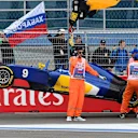 The car of Marcus Ericsson (SWE) Sauber C34 is recovered one at Formula One World Championship, Rd15, Russian Grand Prix, Race, Sochi Autodrom, Sochi, Krasnodar Krai, Russia, Sunday 11 October 2015. © Sutton Motorsport Images