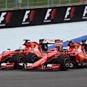 Sebastian Vettel (GER) Ferrari SF15-T and Kimi Raikkonen (FIN) Ferrari SF15-T battle at Formula One World Championship, Rd15, Russian Grand Prix, Race, Sochi Autodrom, Sochi, Krasnodar Krai, Russia, Sunday 11 October 2015. © Sutton Motorsport Images